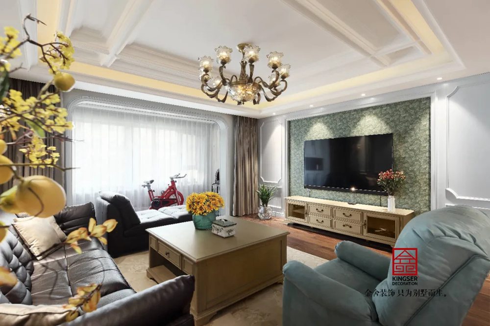 榮盛華府裝修實景-美式風格-客廳