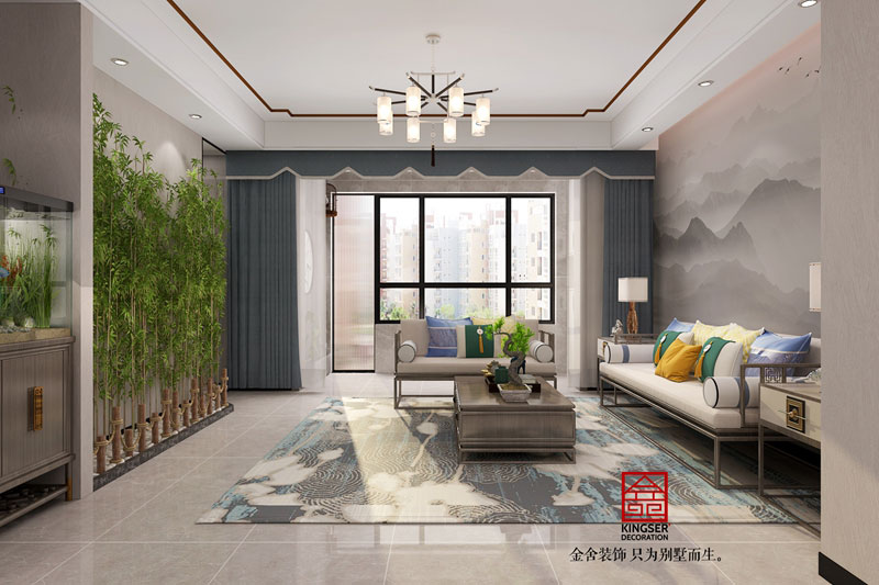 麗景藍灣114平米現代中式裝修效果圖