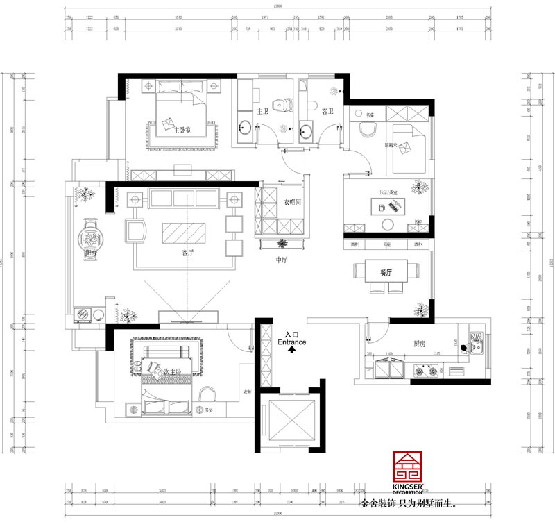 天山熙胡141平米裝修新中式風格戶型解析