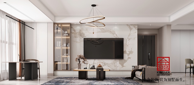 國(guó)仕山現(xiàn)代簡(jiǎn)約電視墻裝修效果圖