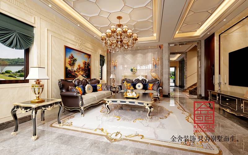 衡水漢王府別墅裝修現代法奢風格客廳效果圖